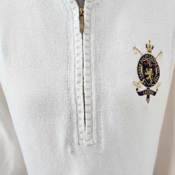LAUREN Ralph Lauren White 1/4 Zip Long Sleeve Sweater w/ Crest in Women's Large - Picture 4 of 15